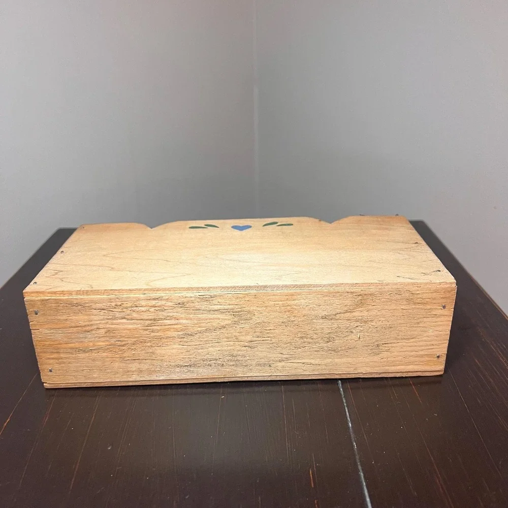 Wooden Napkin Holder Rustic Farmhouse Mail Organizer Country Blue Heart Folk Art